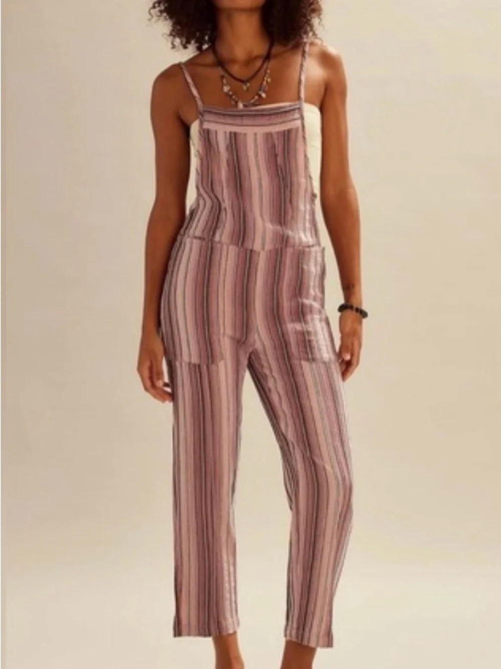 NWOT Free People Freya striped overalls